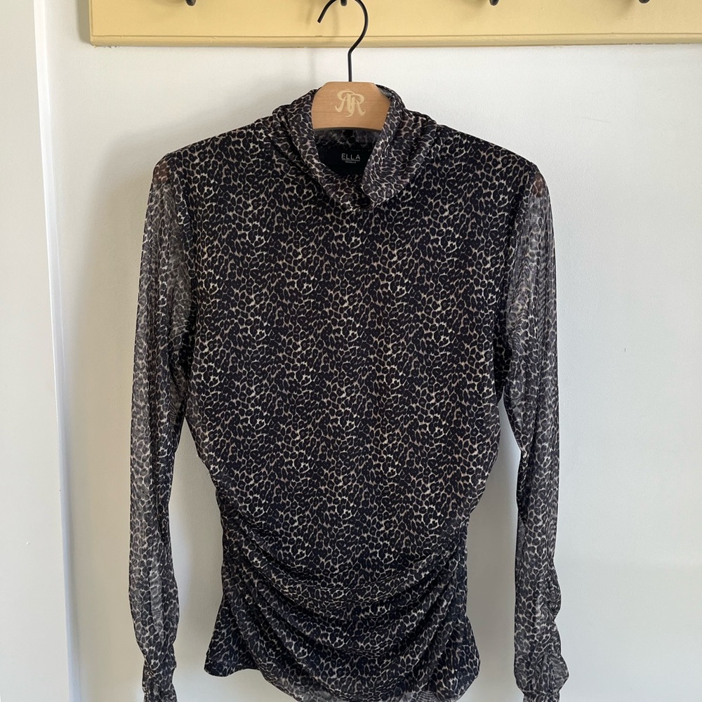 Rafaella Black and Cream Leopard-Print Turtleneck Sweater